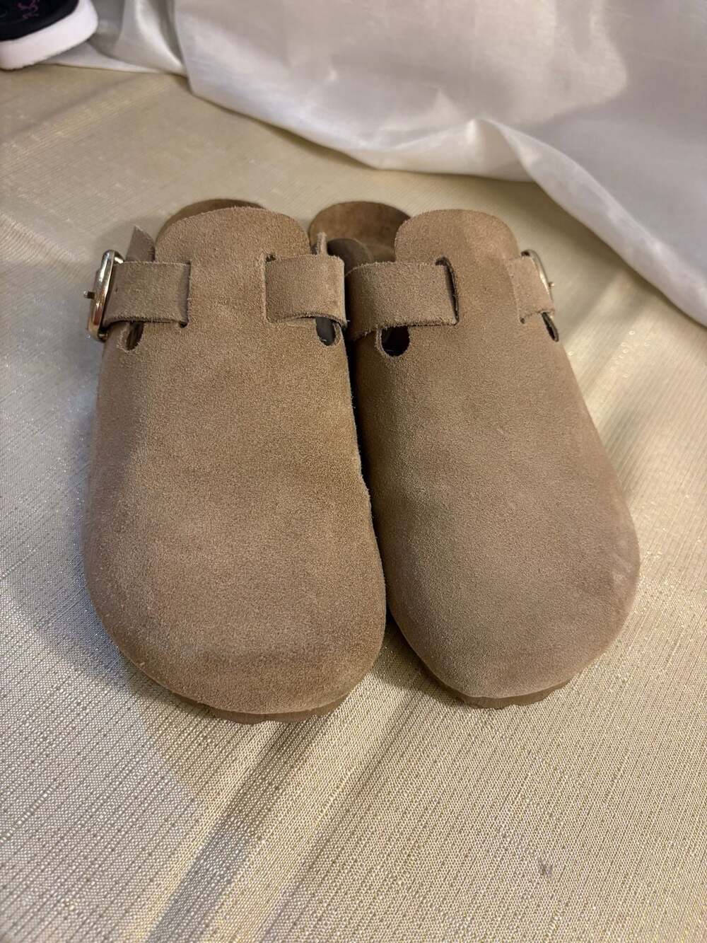 Autenti Brown Suede Leather Clogs with Buckle Strap - Picture 2 of 8